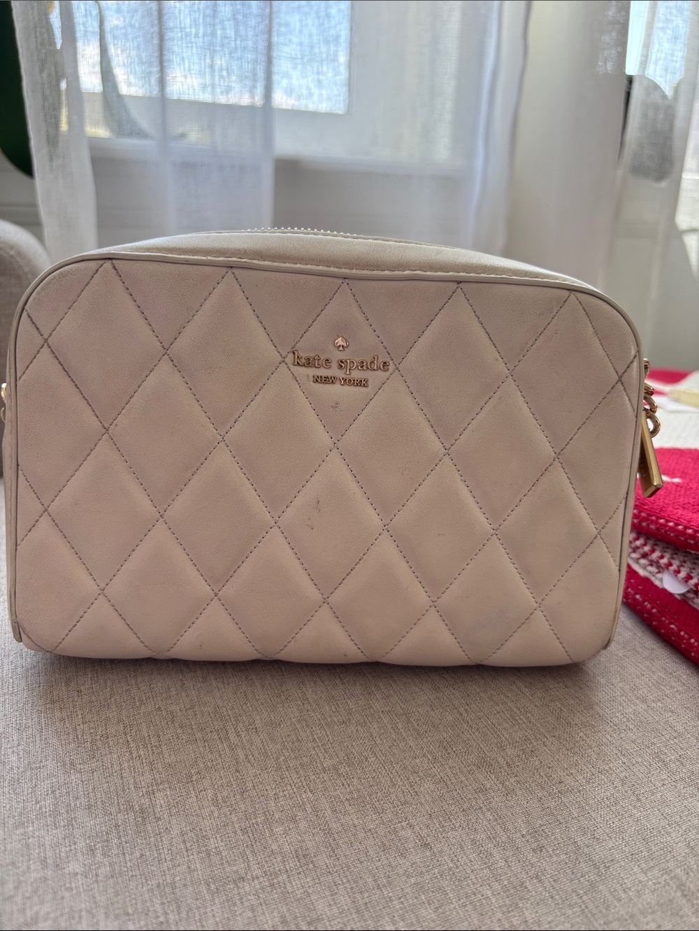 kate spade Quilted Leather Cosmetic Pouch - Light Taupe